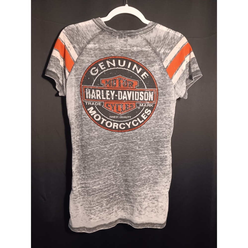 Harley Davidson Women’s Medium V‑Neck T‑Shirt Paper Thin Bling Graphic Tee VTG - Picture 5 of 6